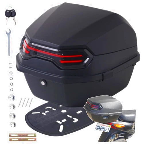 Japard Motorcycle Top Case 42L Daily Rear Tail Box Trunk, Lockable Storage Carrier, Waterproof Universal Mounting for Helmet Luggage