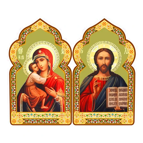 Needzo Catholic Orthodox Madonna and Child Christ Jesus Icon Diptych 7 1/2 Inch, Dome Shape, Gold Foil, Religious Gift For Her Him