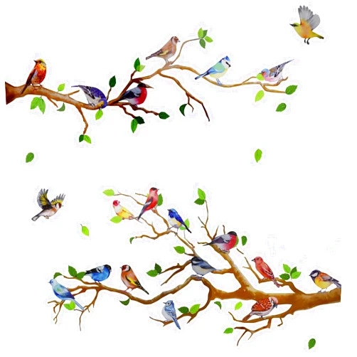 Maydahui Little Birds on Tree Branches Wall Decal Vinyl Wall Sticker (34 x 34 Inch) Removable Peel and Stick Art Murals Decor for Bedroom Offices Classroom Living Room Background