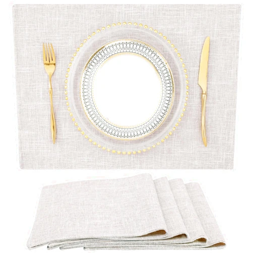 homing Neutral Beige Cloth Placemats Set of 4 – Cotton Linen Blend Washable Farmhouse Dining Table Mats for Indoors & Outdoors, Easy to Clean, 13 x 19 Inch