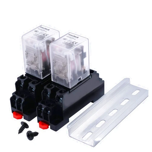 Yikki mxuteuk 2pcs HH52P DC 24V Coil 8 Pin 5A DPDT LED Indicator Electromagnetic Power Relay, with Base, with DIN Rail Slotted Aluminum