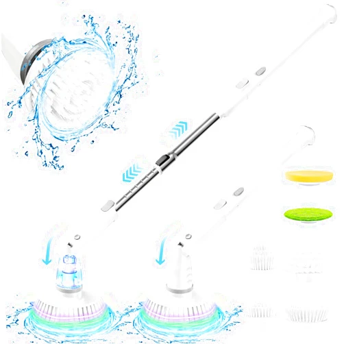 PELDA Electric Spin Scrubber, 520 RPM Cleaning Brush with 6 Replaceable Head and Adjustable Extension Handle and Angle, Power Shower Scrubber for Bathroom Tub Grout Floor Wall Sink Tile