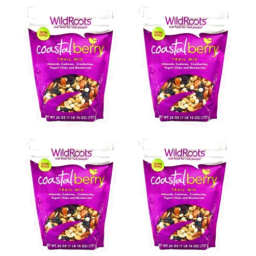 Wild Roots 100% Natural Trail Mix Coastal Berry Blend Special Value 4 PacK (26 oz Each)