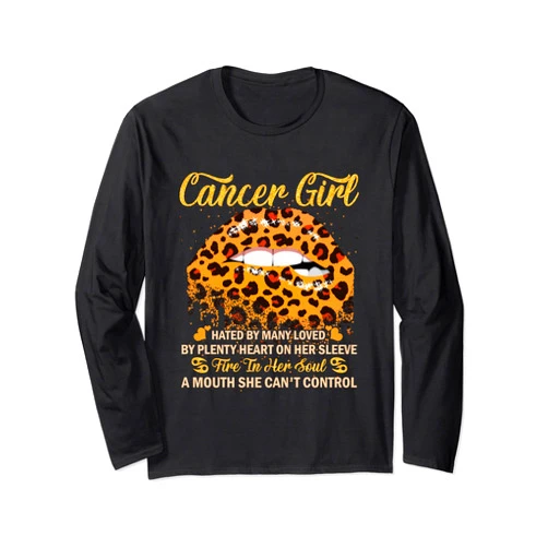 Cancer Girl Birthday Leopard Sexy Lip Zodiac Long Sleeve T-Shirt