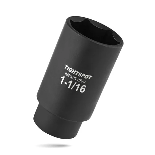 TIGHTSPOT 1/2 Inch Drive - 1 1/16 Inch Deep Impact Socket with Anti-Rounding 6 Point Design, Heat-Treated CRV Steel