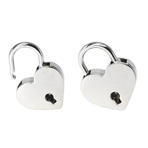 BeeSpring 1 Pieces Height Polished Heart Shaped Padlock Skeleton Key,Replacement Handbag Bag, Wedding Bow Lock - Silver Color