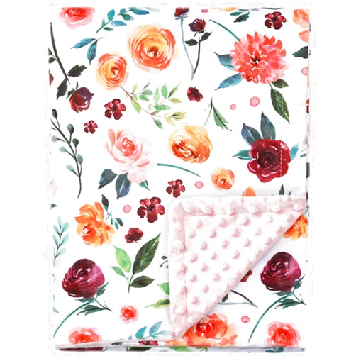 BORITAR Baby Blanket for Girls Super Soft Double Layer Minky with Dotted Backing, Receiving Blanket with Elegant Floral Multicolor Printed Blanket 30 x 40 Inch(75x100cm)