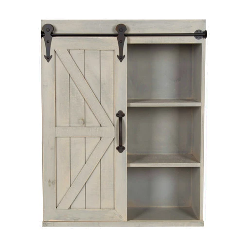 Kate and Laurel Cates Decorative Wood Wall Storage Cabinet with Sliding Barn Door, Rustic Gray