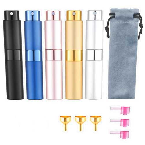 Tekson Travel Perfume Atomizer Refillable 8ml (5 PCS), Travel Cologne Sprayer Mini, Perfume Bottle Empty Small (5 Colors)