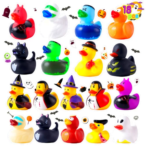 JOYIN 18 PCS Halloween Ducks Bath Toys, Halloween Rubber Duckies for Halloween Goodie Bag Fillers, Trick or Treating Ducky Duck Bulk Toys Party Favors Supplies, Halloween Decorations