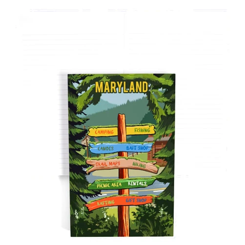 Lantern Press Maryland, Signpost, Forest and Camp (Lined 6x9 Journal, Lay Flat, 193 Pages, FSC Paper)