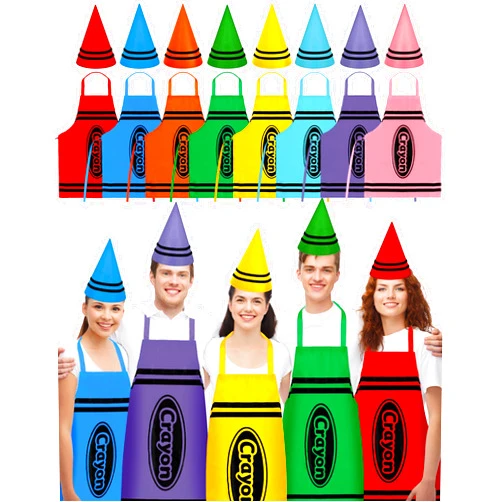 Parma77 8 Set Crayon Costume for Adults, Crayon Apron and Funny Gnome Cone Hats for Costume Set, Family Halloween Costumes Fancy Dress Funny Outfit