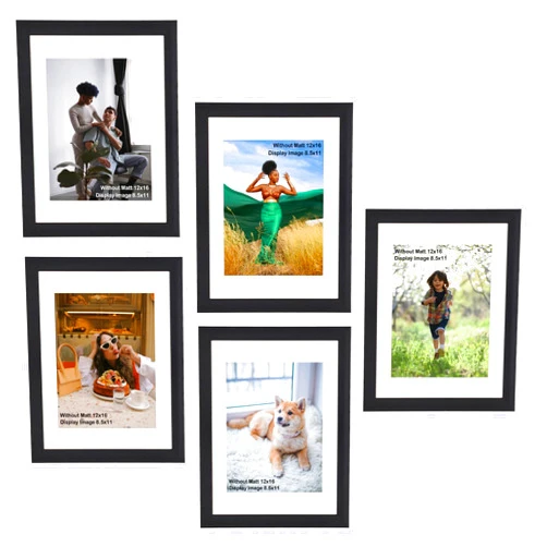 Bless International Bless-International-16x20-Photo-Frame Showcase-11x14-Photos-With-Mat-Or-16x20-Without-Mat Wall-Mounted-Picture-Frame Elegant-Black-Finish-Set-Of-5