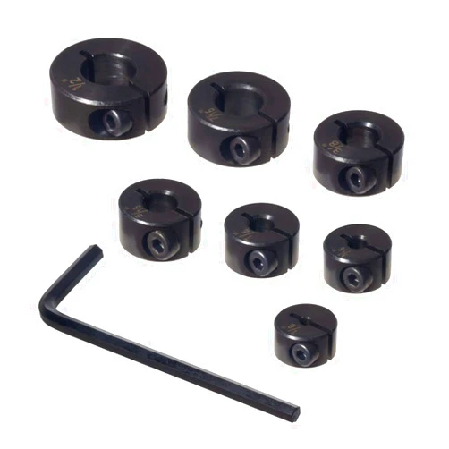 POWERTEC Drill Bit Stop Collar Kit with Imperial System Size Markings - 7 Piece Set Adjustable Depth Stop with Allen Wrench - 1/8