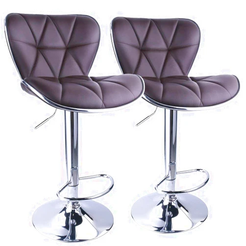 GTU Furniture Set of 2 Shell Back Adjustable Swivel Bar Stools, PU Leather Padded with Back (Chocolate)