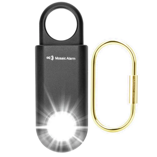 Mosaic Alarm 135dB Rechargeable Personal Safety Alarm Strobe Light Flashlight Keychain Siren for Women, Girls, College, School Students Emergency SOS Alerts Loud Sound Hiking Alarm Torchlight Bear Deterrent. Black