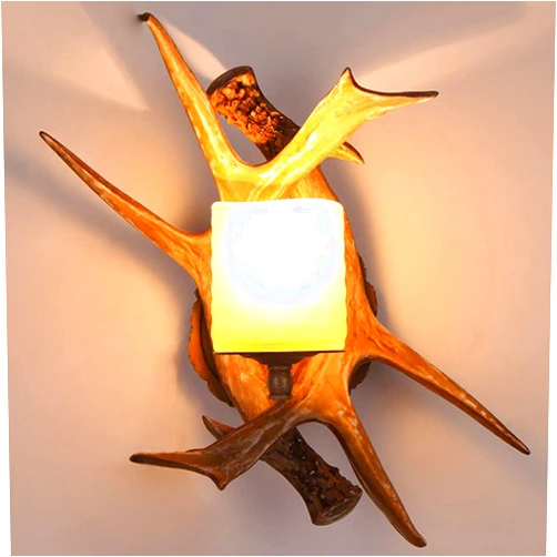 Geakv LIZVIZ Retro Resin Antler Wall Sconces, Bedroom and Living Room Background Wall Sconce Decoration, E27, 11.81 * 17.71 Inches