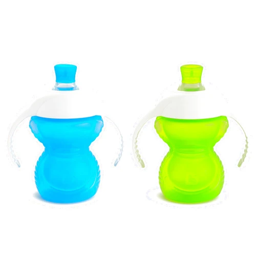 Munchkin® Click Lock™ Bite Proof Trainer Cup, Plastic, 7 Ounce, 2 Pack, Blue/Green