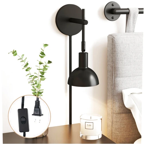 Nathan James Tamlin Wall Light Fixture, Wall Mounted 1-Light Lamp, Plugin Sconce with On/Off Switch for Living Room, Reading Nook or Bedroom, Matte Black