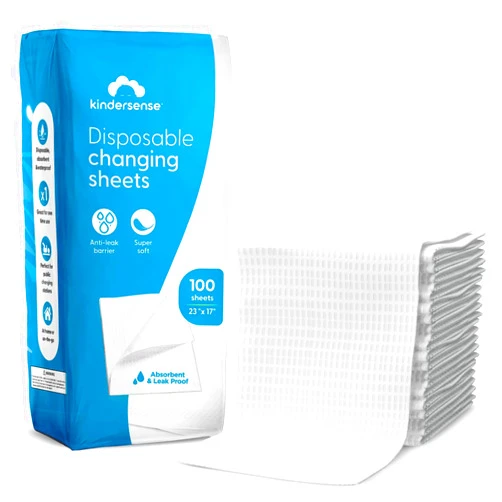 KinderSense® Disposable Changing Pads for Baby Diaper (100 Sheets) | Portable Changing Pad Liners (23