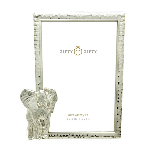 GIFTY GIFTY Modern Silver Thin Boarder Elephant Photo Frame / 4x6 In | For Vertical Display on Tabletops | Perfect for Home Decor, Wedding, Vacation, Graduation, Or Any Milestone Photos
