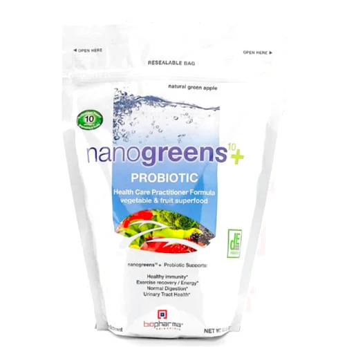 Biopharma Scientific Nanogreens+Probiotic: Greens Superfood Fruit & Vegetable Powder, 5 Billion CFU Probiotics for Digestive Health with Spirulina, Chlorella, Green Apple Flavor, 30 Servings