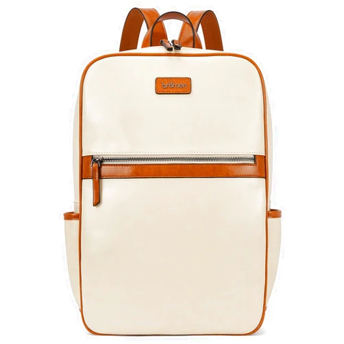 BROMEN Laptop Backpack for Women Leather 15.6 inch Computer Backpack Large Capacity Business Travel Daypack Bag Beige