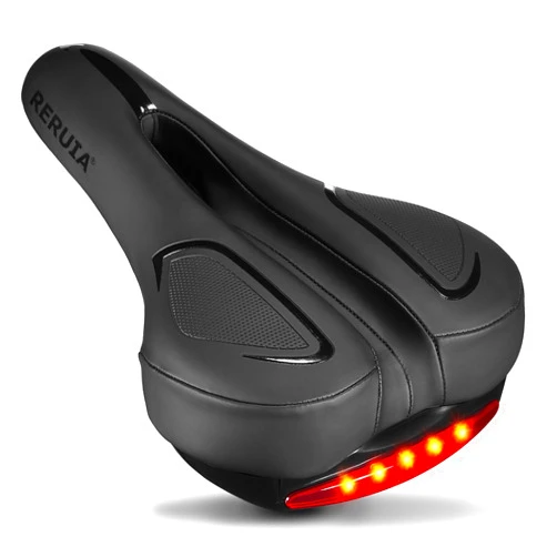 RERUIA Large Comfortable Bike Seat Wide Saddle Shock Absorbing - Oversized Memory Foam Padded Exercise Bicycle Seat Waterproof Leather Cover - Universal Soft Replacement Cycling Cushion for Men Women
