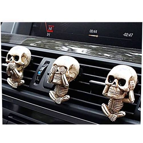 KaYomax Skull Head Car Air Freshener Vent Clip Pack of 3 Car Lover Cute Ghost Interior Decoration Accessories Car Air Outlet Ornament Xmas Gift for Men Women, Ivory, 1.2x1.2x2.36 inch