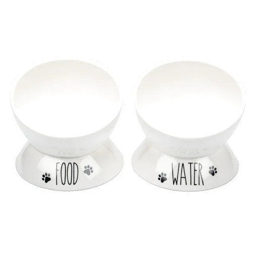 Prefurred Pet Elevated Cat Food Bowl Set (Food & Water Cat Dish) Two Elevated Cat Bowls, Cat Dishes for Food and Water. Porcelain Raised Cat Bowl, Small Pet Dog Bowl. Wide Tilted Cat Food Bowls.