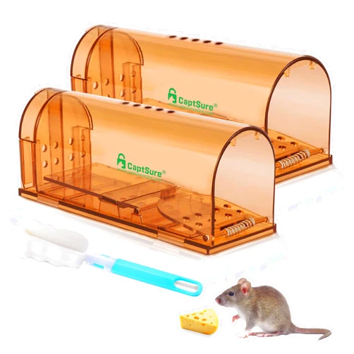 CaptSure 2-Pack Humane Mouse Traps Indoor for Home - Small Live Mouse Trap Catch and Release, Mice Traps for House Indoor & Outdoor - Reusable Catcher & No Kill Traps for Rodent/Voles