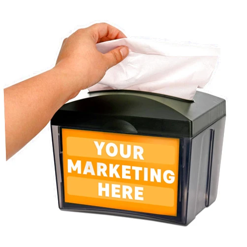Alpine Industries Alpine Tabletop Commercial Napkin Dispenser Restaurant Napkin Holder for Easy Access to Interfold Napkins from Both Sides with an Insert Marketing Space for Restaurants, Cafeterias, Food Trucks, Club