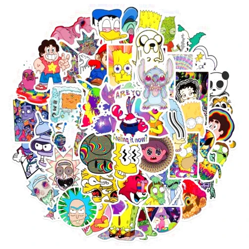 FRANKdesigns 50 Pcs Psychadelic Vibrant Cartoon Sticker Pack - Unleash Your Inner Psychedelic Adventure with