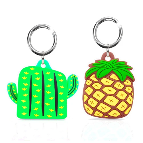 Meokkaebi Cute Airtag Holder with Anti-Lost Keychain, Silicone Airtag Case for Apple Airtag (Pineapple&Cacti)