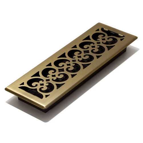 Decor Grates SPH414-A Scroll Design Floor Register, 4x14, Antique Brass Finish