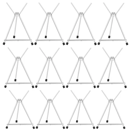 Xinnun 12 Pcs Aluminum 15'' to 21'' High Tabletop Easel Display Adjustable Portable Tripod Desktop with Extension Arm Wings and Rubber Feet for Canvas, Paintings Suitable for School Studio(Silver)