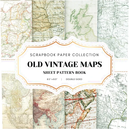 KinCraft Papers Old Vintage Maps Scrapbook Paper Collection: 35 Patterned Double-sided sheets, 8.5 x 8.5 Vintage World Map Patterns Book for Scrapbooking, Junk Journaling, Crafting and Decoupage..and More.