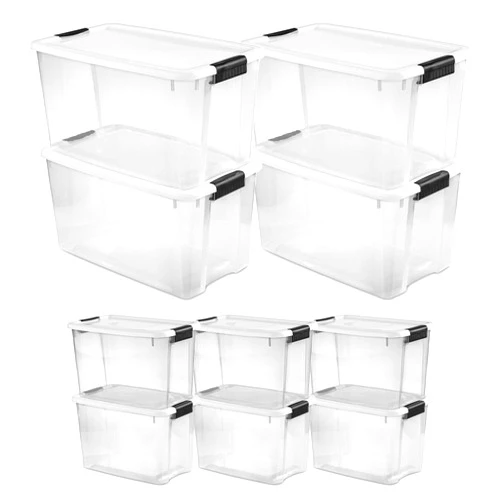 Sterilite 4 Pack 70 Qt & 6 Pack 30 Qt Clear Plastic Stackable Storage Bin with Lid