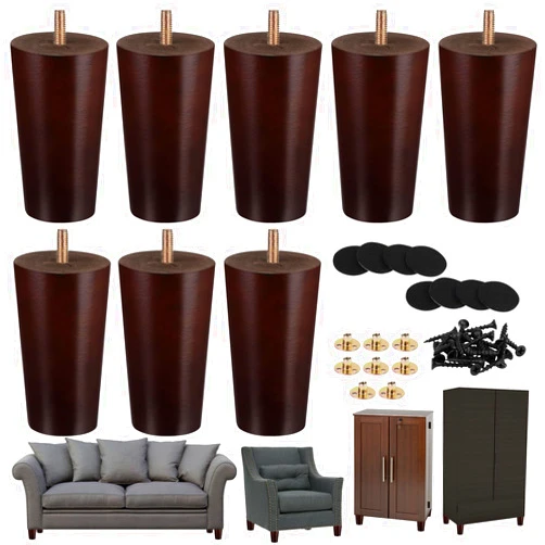 Ruisita 8 Pieces Furniture Couch Legs 4 Inch Round Solid Wood Sofa Legs Natural Wooden Couch Legs Replacement Legs for Armchair, Cabinet, Chair, Footstool, Mid Century Modern Dresser, Brown