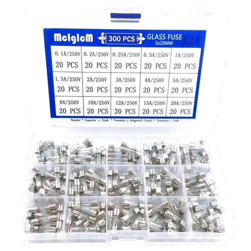 MCIGICM 300 Pcs 15 Values 5 x 20mm Fast-blow Glass Fuse Assortment, 250V 0.1A/ 0.25A/ 0.2A/ 0.5A/ 1A/ 1.5A/ 2A/ 3A/ 4A/ 5A/ 8A/ 10A/ 12A/ 15A/ 20A Tube Fuses