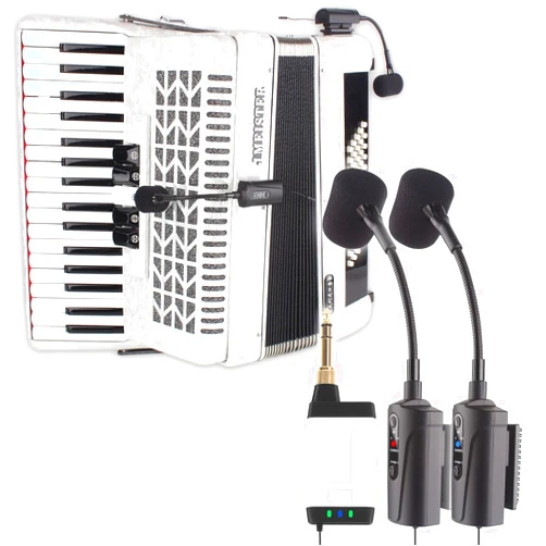 ACEMIC Dual UHF Accordion Wireless Microphone, Gooseneck Instrument Pick Up Mic with 2 Transmitters and 1 Receiver for Accordion, PA Systems, Audio Mixers, Speakers, Q2/at-5