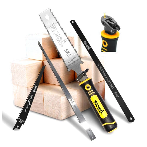 TOOLAN 5-In-1 Multi Blades Hand Saw, 6 Inch(11T/16T) Double Edges Japanese Pull, DrywallSaw, HackSaw, Jab Saw, for Woodworking, Hard/Soft woods cutting, Metal, Blade Quick Change Mechanism.