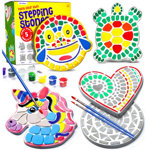 Dan&Darci Stepping Stones Painting Kit for Kids - Outdoor Crafts - Paint 5 Garden Stone - Unicorn Craft Kits for Boys, Girls Ages 6-12 - Gifts for Boy, Girl Age 6, 7, 8, 9, 10 + Year Old - Summer Gift Ideas