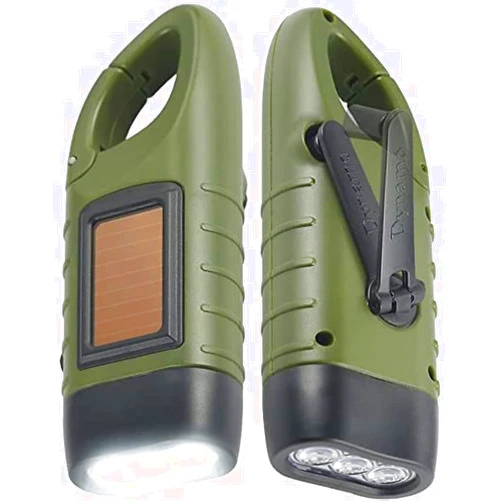 Simpeak 2-Pack Hand Crank Solar Powered Flashlight, Emergency Rechargeable LED Flashlight, Survival Flashlight, Quick Snap Carbiner Dynamo Flashlight Torch for Outdoor Sports, Green