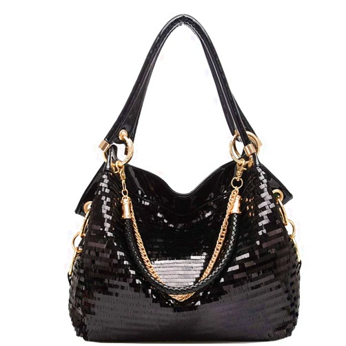 Yan Show Women Patent Leather Chain Handbags Large Shoulder Bags for Ladies Sequin Purse