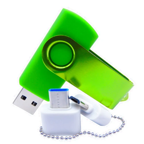 Kingdowin 16GB USB Flash Drives Memory Sticks Thumb Drive with OTG & Type-C Transformer (Green)