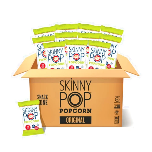 SkinnyPop Popcorn, Gluten Free, Dairy Free, Non-GMO, Healthy Snacks, Skinny Pop Original Popcorn, 1oz Individual Size Snack Bags (12 Count)