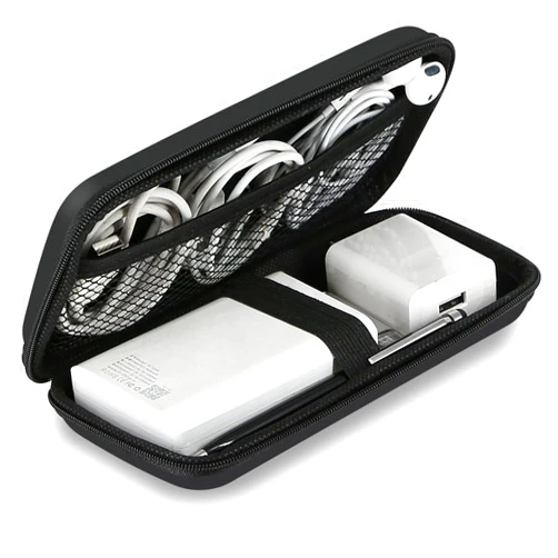iMangoo Shockproof Carrying Charger Case Hard Protective EVA Impact Resistant Power Bank Pouch Small Electronics Organizer Cable Accessory Travel Essentials for Women, Size 6.5''x3.2''x1'', Black
