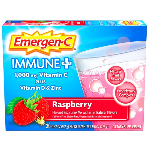 Emergen-C Immune+ 1000mg Vitamin C Powder, with Vitamin D, Zinc, Antioxidants and Electrolytes for Immunity, Immune Support Dietary Supplement, Raspberry Flavor - 30 Count/1 Month Supply Raspberry 0.32 Ounce (Pack of 30)