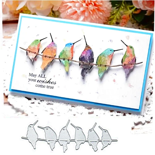 Yeyert Row of Singing Hummingbirds Metal Die Cuts for Card Making,Spring Bird Card Cutting Dies Cut Stencils DIY Scrapbooking Album Decorative Embossing Paper Card Embossing Craft